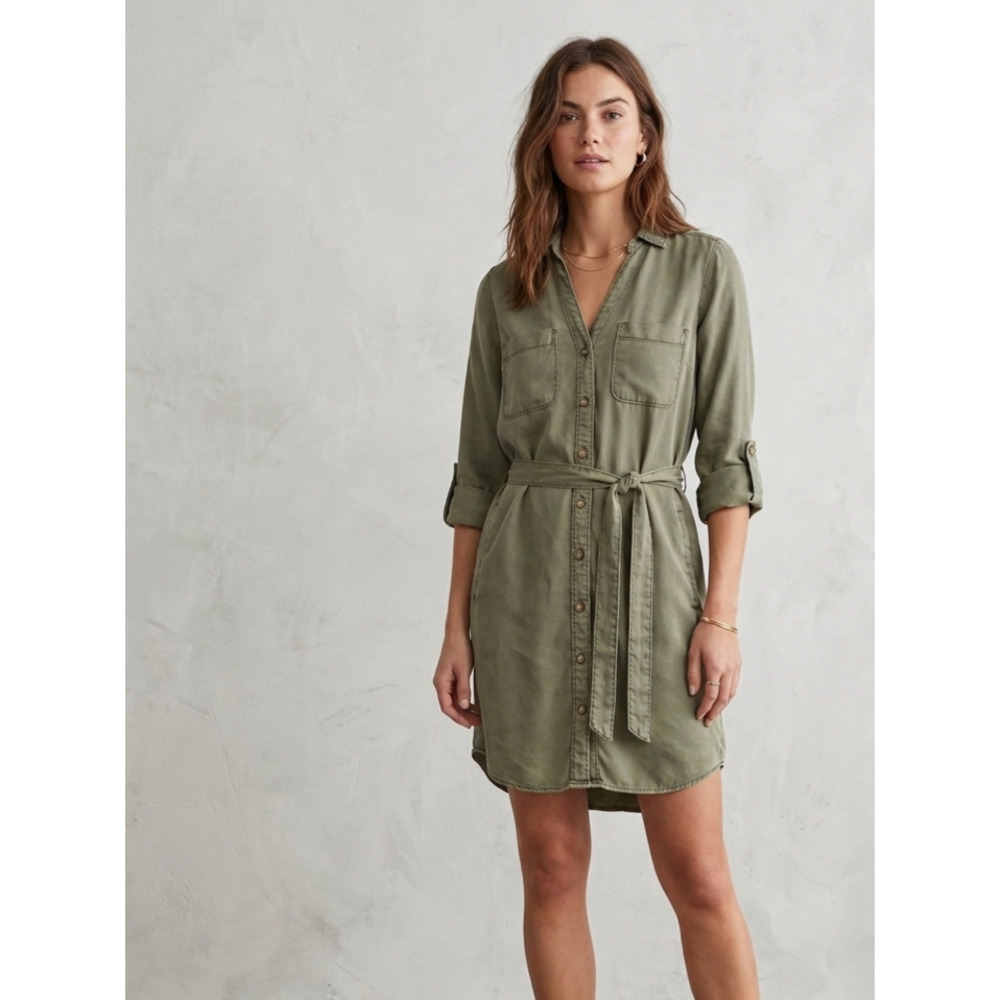 Abercrombie & Fitch Olive Green Utility Shirt Dress Size XS